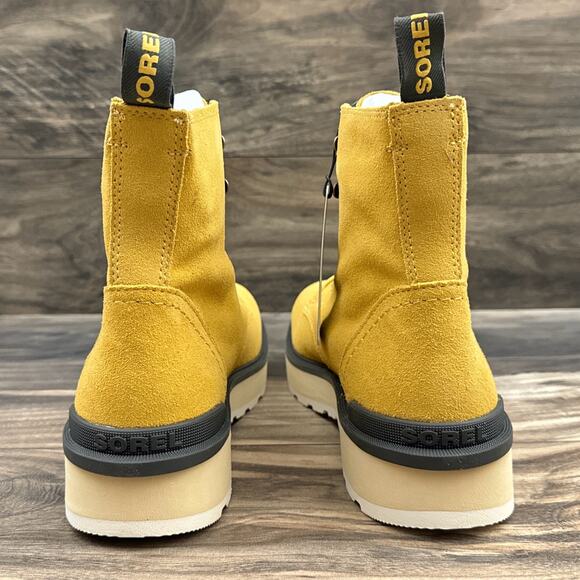 NIB Sorel Hi Line Lace 9.5 Waterproof Leather Lug Sole Combat Boots Geo Yellow - Picture 8 of 14